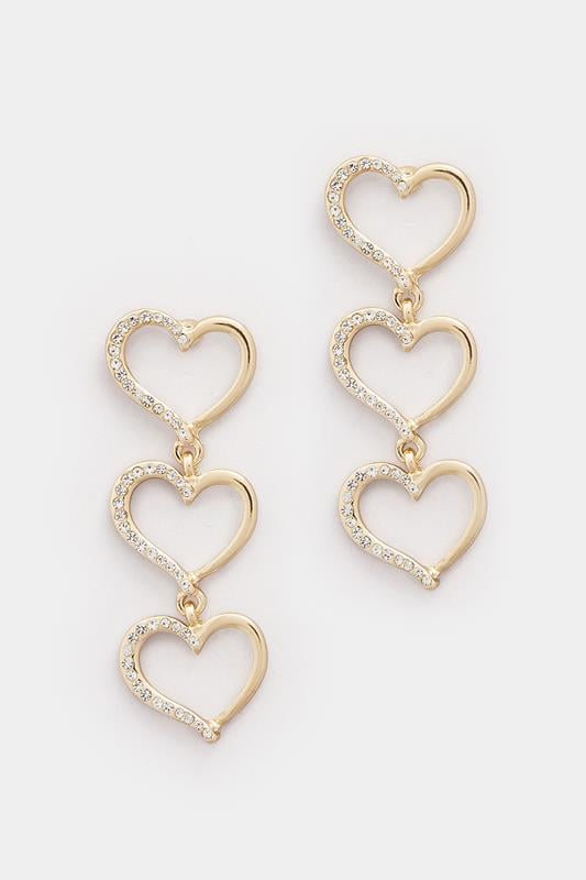 Gold Tone Diamante Heart Drop Earrings | Yours Clothing 2
