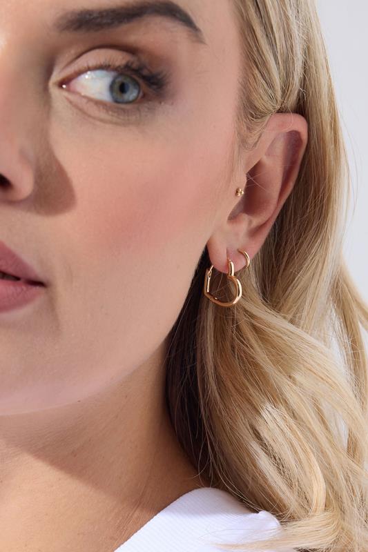 Gold Tone Heart Shape Hoop Earrings | Yours Clothing 1