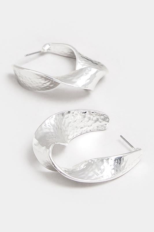 Silver Tone Hammered Twisted Hoop Earrings | Yours Clothing 3