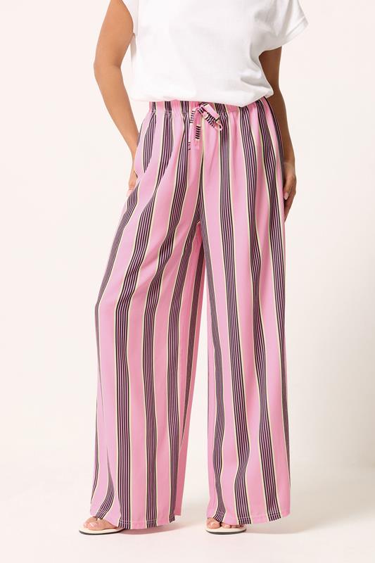 PixieGirl Petite Pink Striped Wide Leg Trousers | PixieGirl 1