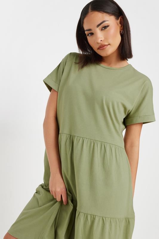 PixieGirl Petite Women's Sage Green Tiered Smock Dress | PixieGirl 4