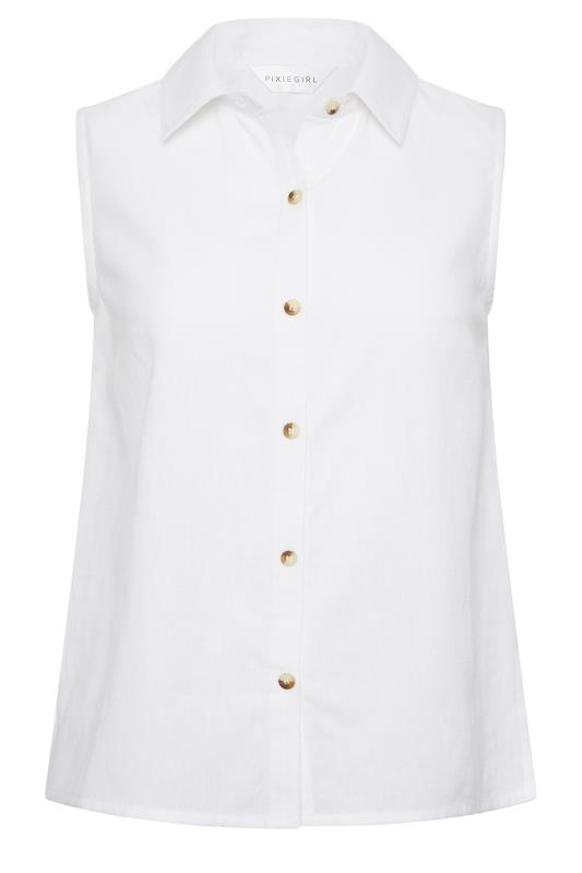 Petite White Linen Blend Sleeveless Shirt | PixieGirl 7