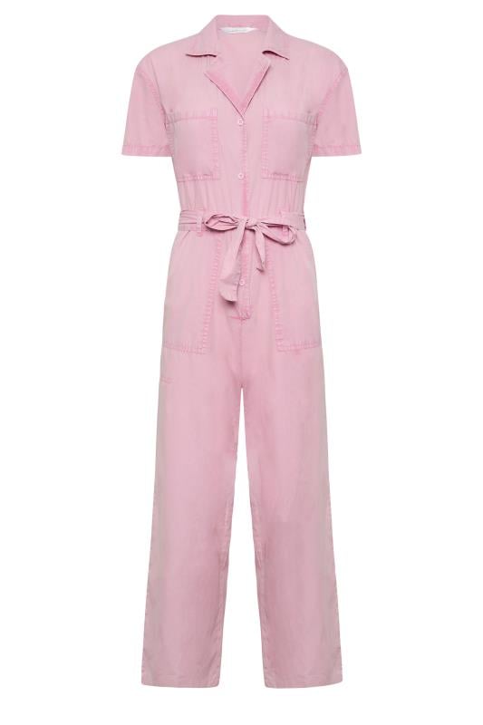 PixieGirl Petite Womens Pink Washed Tie Waist Utility Jumpsuit | PixieGirl 6