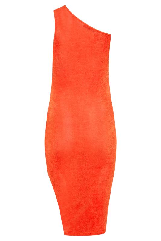 Petite Orange Ruched One Shoulder Midi Dress | PixieGirl 7