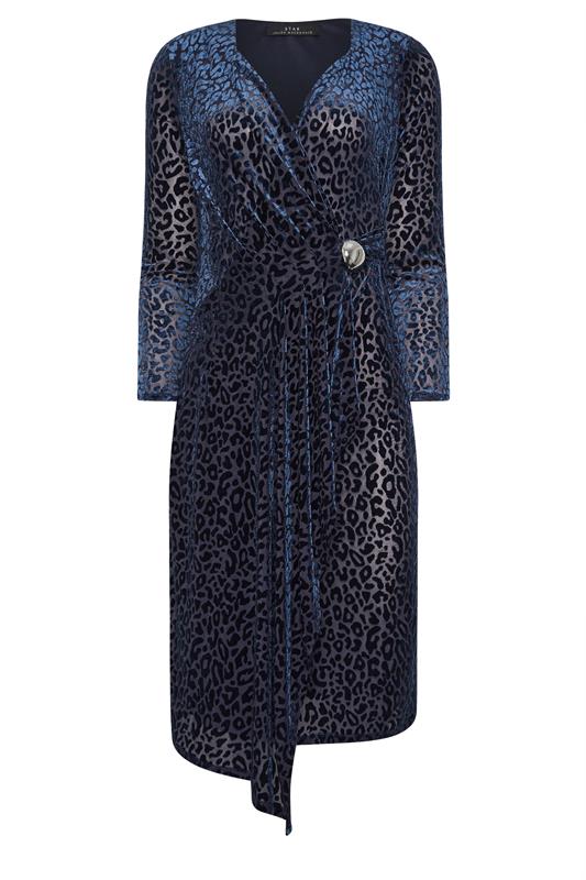 STAR Navy Blue Velvet Leopard Wrap Dress | StarByJM 5