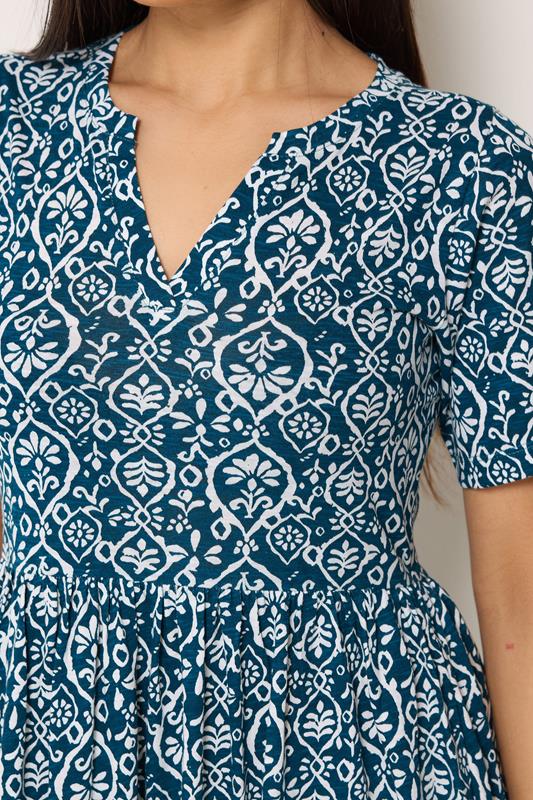 M&Co Petite Teal Blue Tile Print Cotton Midi Dress | M&Co 4