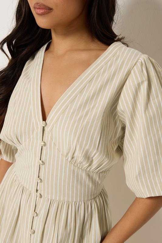 PixieGirl Petite Women's Natural Brown Striped Tea Maxi Dress | PixieGirl 4
