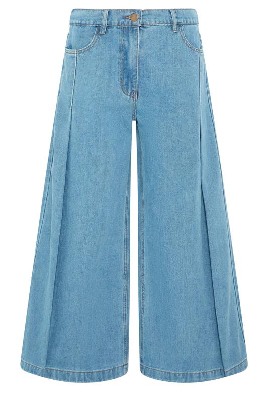 PixieGirl Petite Women's Mid Blue Pleated Palazzo Wide Leg Jeans | PixieGirl 5