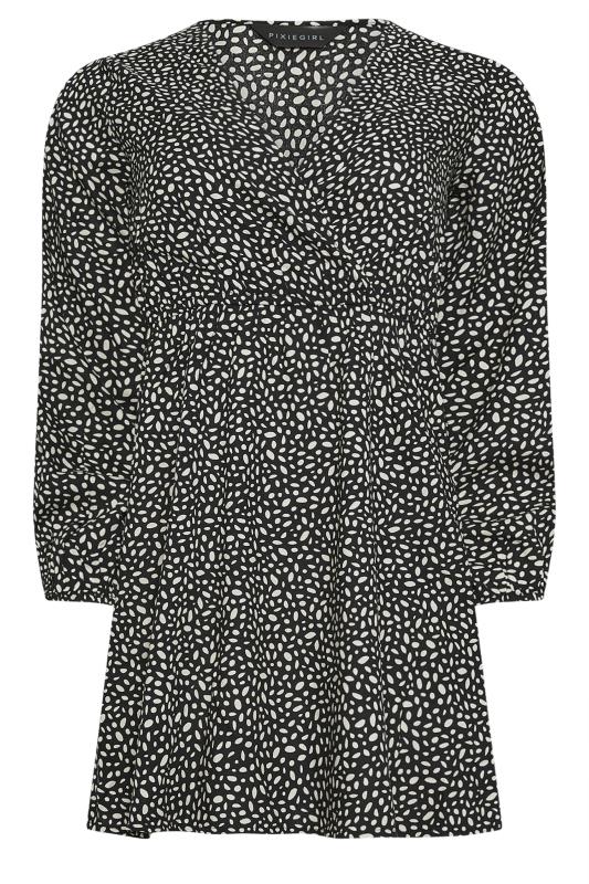 PixieGirl Petite Women's Black Abstract Spot Print Mini Wrap Dress | PixieGirl 5