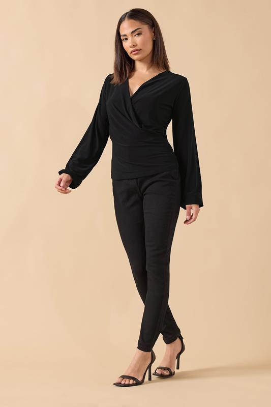 PixieGirl Petite Women's Black Stretch Wrap Top | PixieGirl 2
