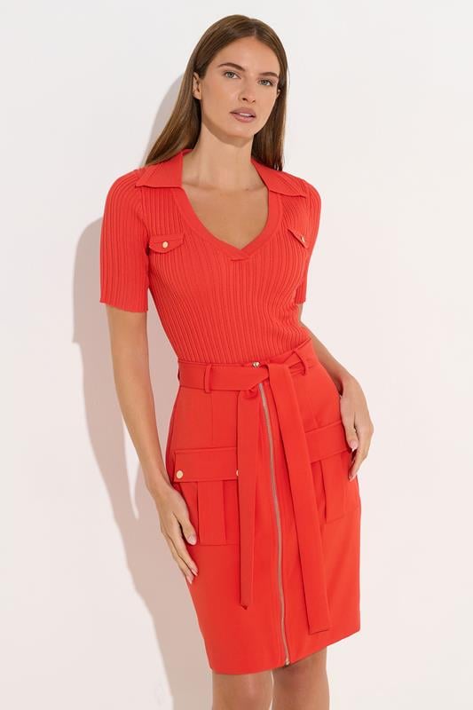   STAR Orange Zip Detail Belted Skirt