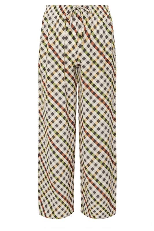 PixieGirl Petite Women's Natural Brown Gingham Wide Leg Trousers | PixieGirl 5
