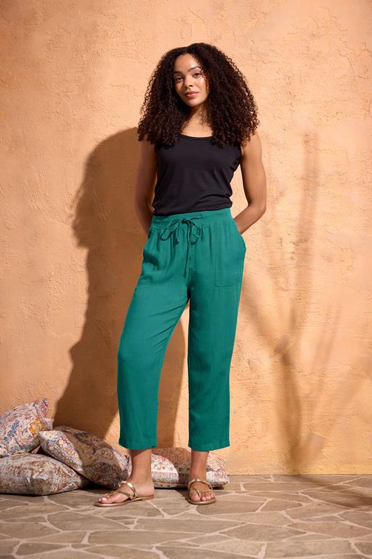  M&Co Teal Green Cropped Linen Trousers