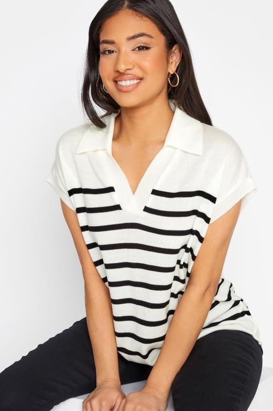 Petite White Stripe Print Collared Sweater Vest | PixieGirl 4