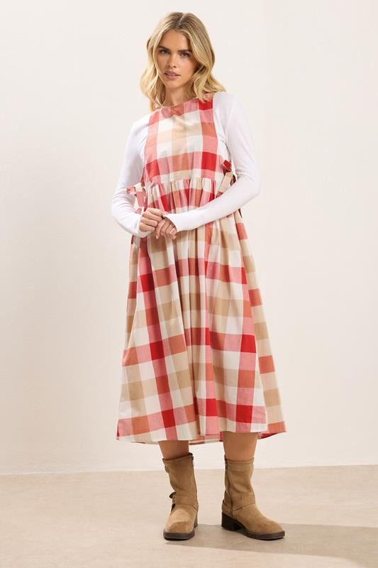 PixieGirl Petite Women's Pink Check Midi Dress | PixieGirl 2