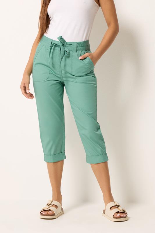  M&Co Green Cool Cotton Poplin Cropped Trousers