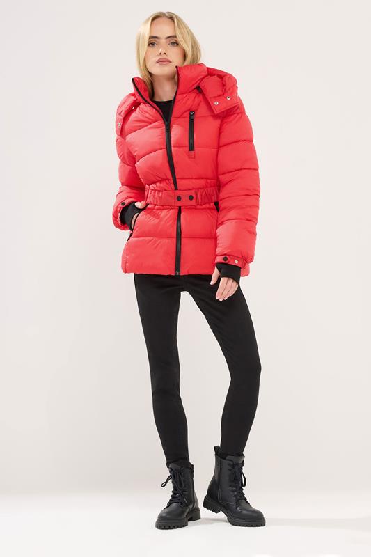 PixieGirl Petite Women's Coral Red Padded Ski Coat | PixieGirl 3