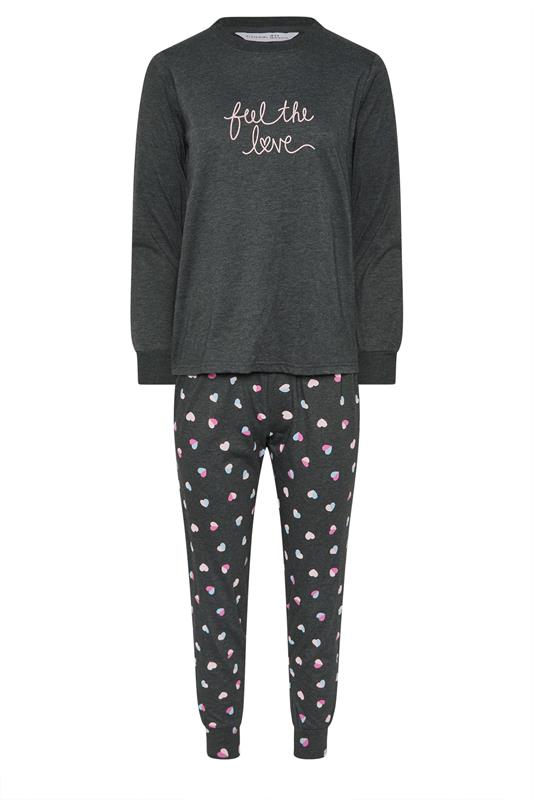 PixieGirl Petite Women's Grey 'Feel The Love' Heart Slogan Pyjama Set 5