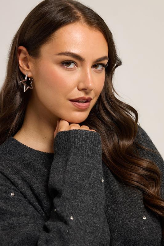 Silver Tone Star Diamante Earrings