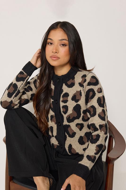 PixieGirl Petite Women's Brown Leopard Button Cardigan | PixieGirl