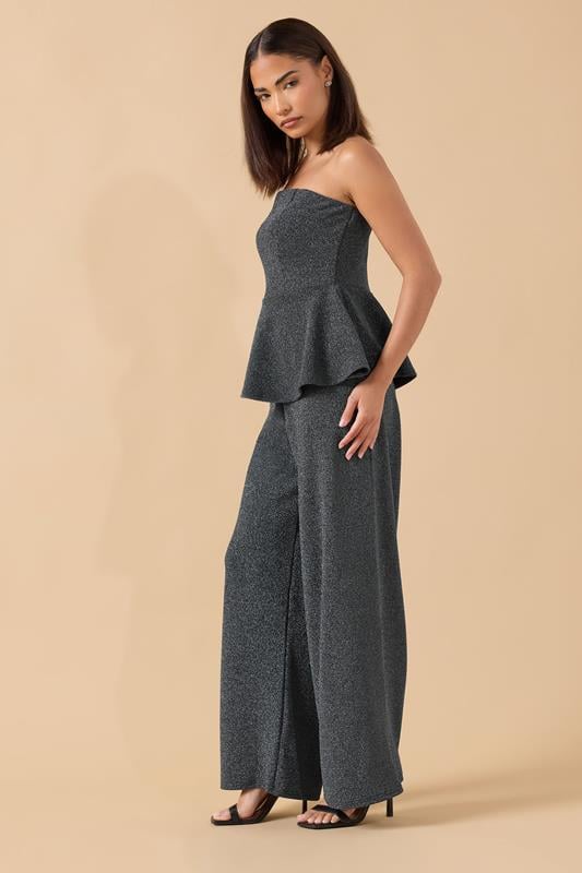 PixieGirl Petite Women's Black Sparkle Wide Leg Trouser | PixieGirl 3