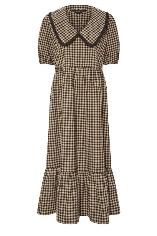 PixieGirl Petite Women's Brown Gingham Big Collar Maxi Dress | PixieGirl 6