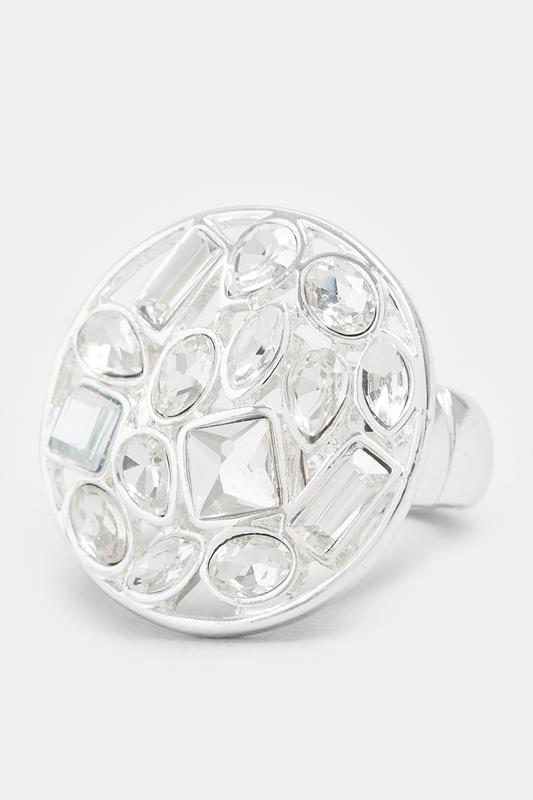 Silver Tone Statement Crystal Stretch Ring | Yours Clothing 3