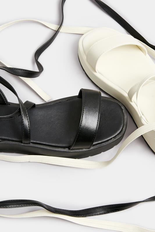 PixieGirl Black Ankle Tie Flatform Sandals In Standard Fit | PixieGirl 6