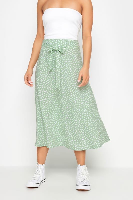 PixieGirl Petite Women's Sage Green Abstract Spot Print Midi Skirt | PixieGirl 3