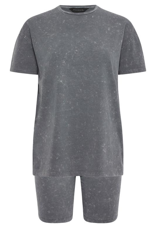 PixieGirl Petite Women's Grey Acid Wash T-Shirt & Shorts Set | PixieGirl 5