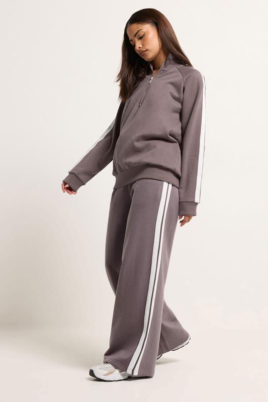 PixieGirl Petite Women's Set Purple Stripe Quarter Zip Sweatshirt & Wide Leg Joggers | PixieGirl 1