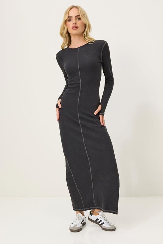 PixieGirl Petite Women's Grey Wash Contrast Stitch Maxi Dress | PixieGirl 2