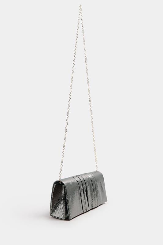Silver Faux Leather Metallic Clutch Bag | Yours Clothing 2
