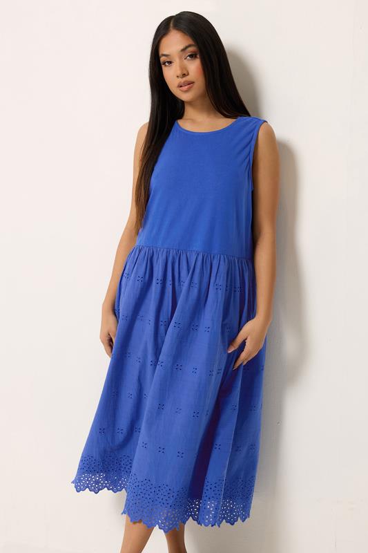 M&Co Petite Blue Broderie Cotton Midi Dress | M&Co 1