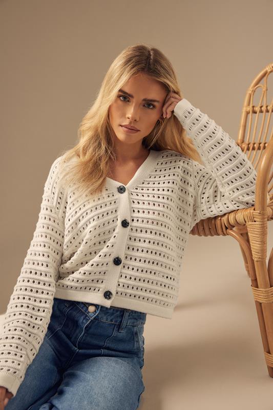 M&Co Petite Cream Button Through Crochet Cardigan