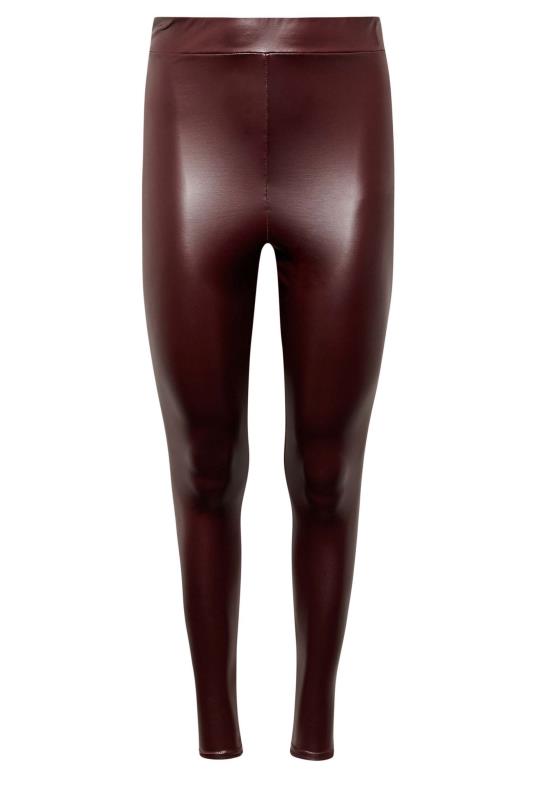 Petite Womens Burgundy Red Stretch Leather Leggings | PixieGirl 2
