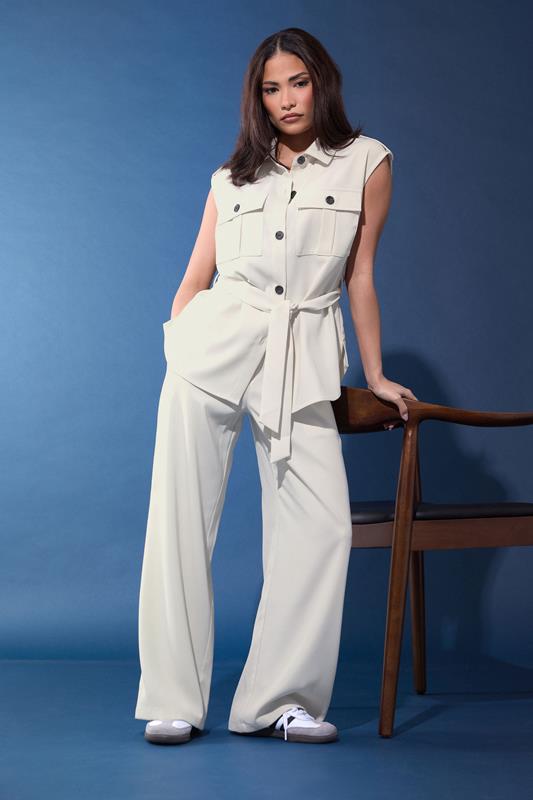 PixieGirl Petite Ivory White Belted Utility Shirt