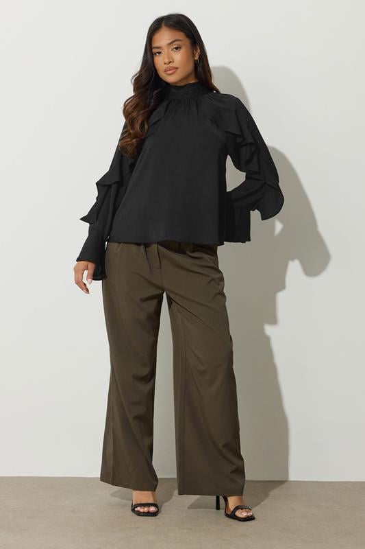 PixieGirl Petite Women's Black Satin Frill Blouse | PixieGirl 2