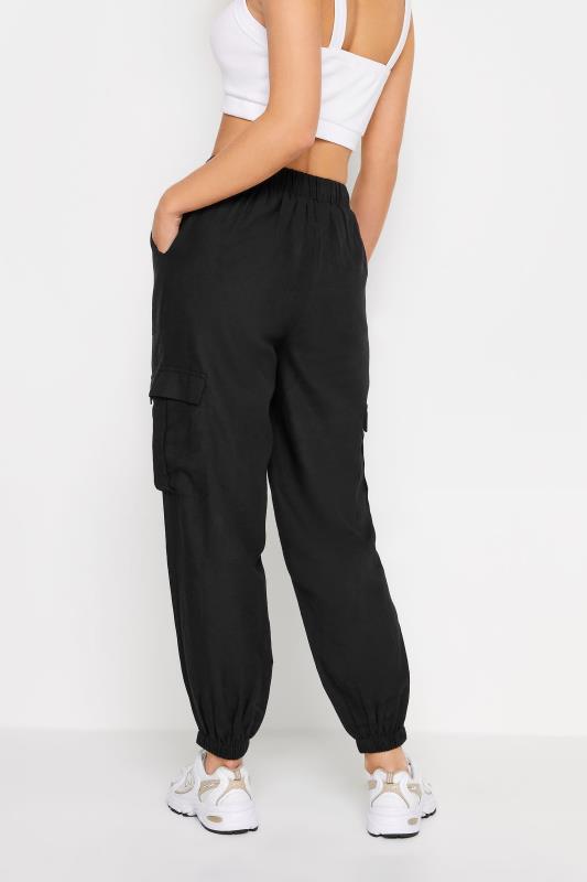 PixieGirl Petite Womens Black Linen Cuffed Cargo Trousers | PixieGirl 3