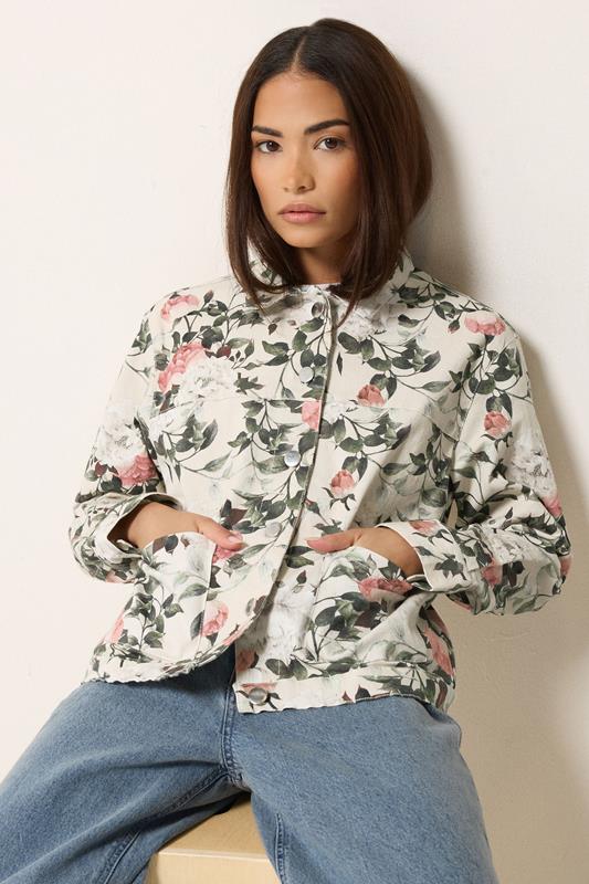 PixieGirl Petite Cream Floral Denim Jacket
