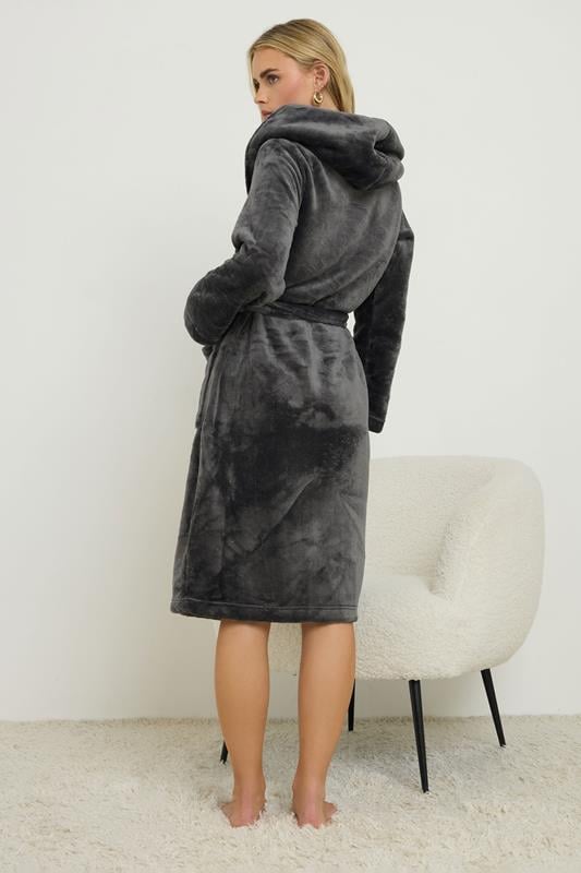 PixieGirl Petite Women's Grey Super Luxe Hooded Dressing Gown | PixieGirl 3