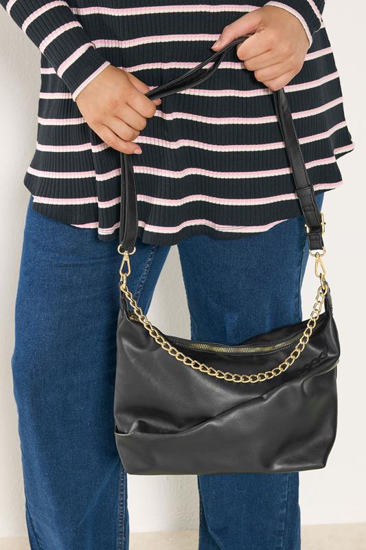  Yours Black Ruched Chain Detail Shoulder Bag