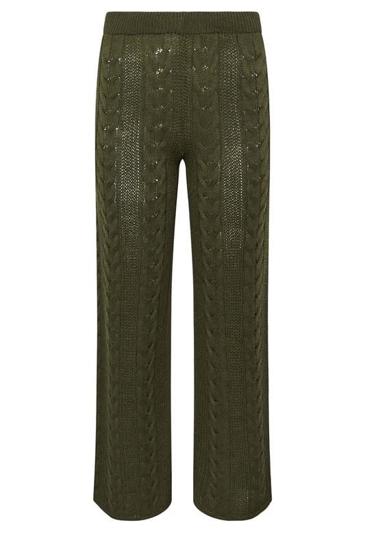 PixieGirl Petite Women's Khaki Green Cable Knit Trousers | PixieGirl 1