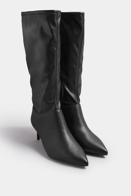 Black Faux Leather Pointed Kitten Heel Boots In Extra Wide EEE Fit | Yours Clothing 2