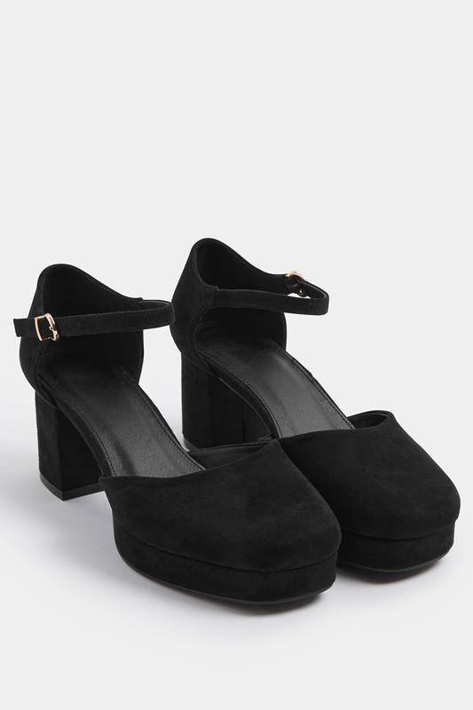  Yours Black Faux Suede Platform Block Heels In Extra Wide EEE Fit