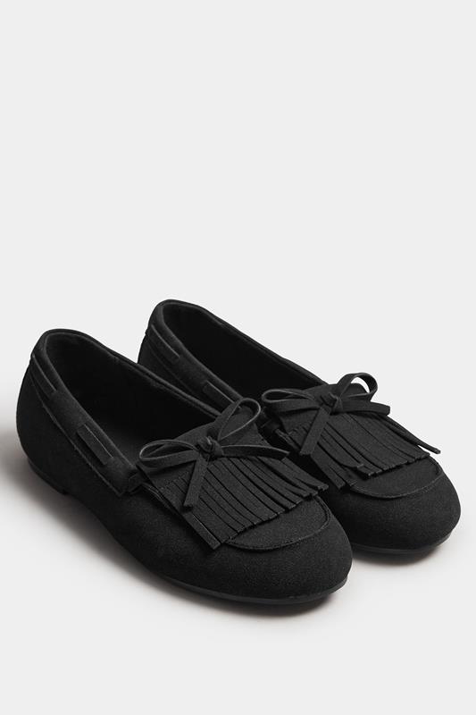 Black Faux Suede Tassel Fringe Loafers In Extra Wide EEE Fit | Yours Clothing 2