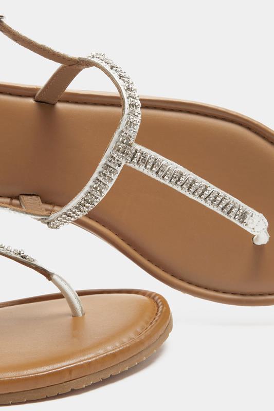 White Diamante Toe Post Sandals In Extra EEE Wide Fit | Yours Clothing 3