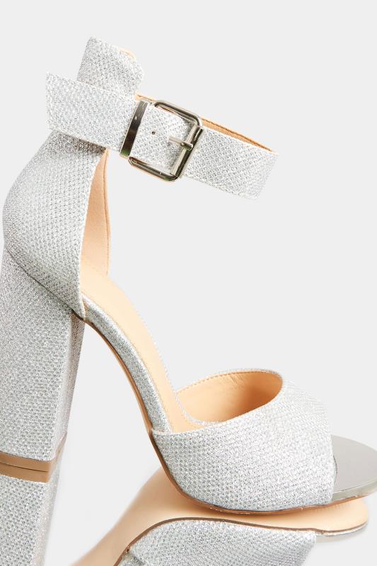 PixieGirl Silver Diamante Ankle Strap High Block Heels In Standard Fit | PixieGirl 5