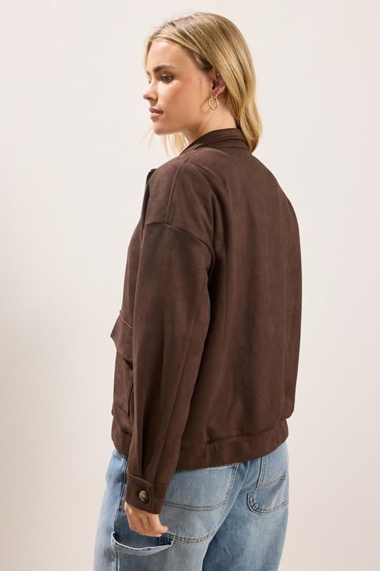 PixieGirl Petite Women's Chocolate Brown Faux Suede Bomber Jacket | PixieGirl 3