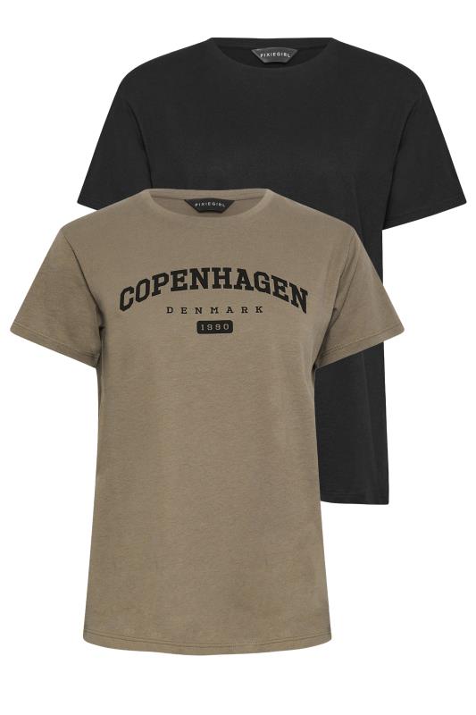PixieGirl 2 PACK Black & Brown 'Copenhagen' Slogan T-Shirts | PixieGirl  7